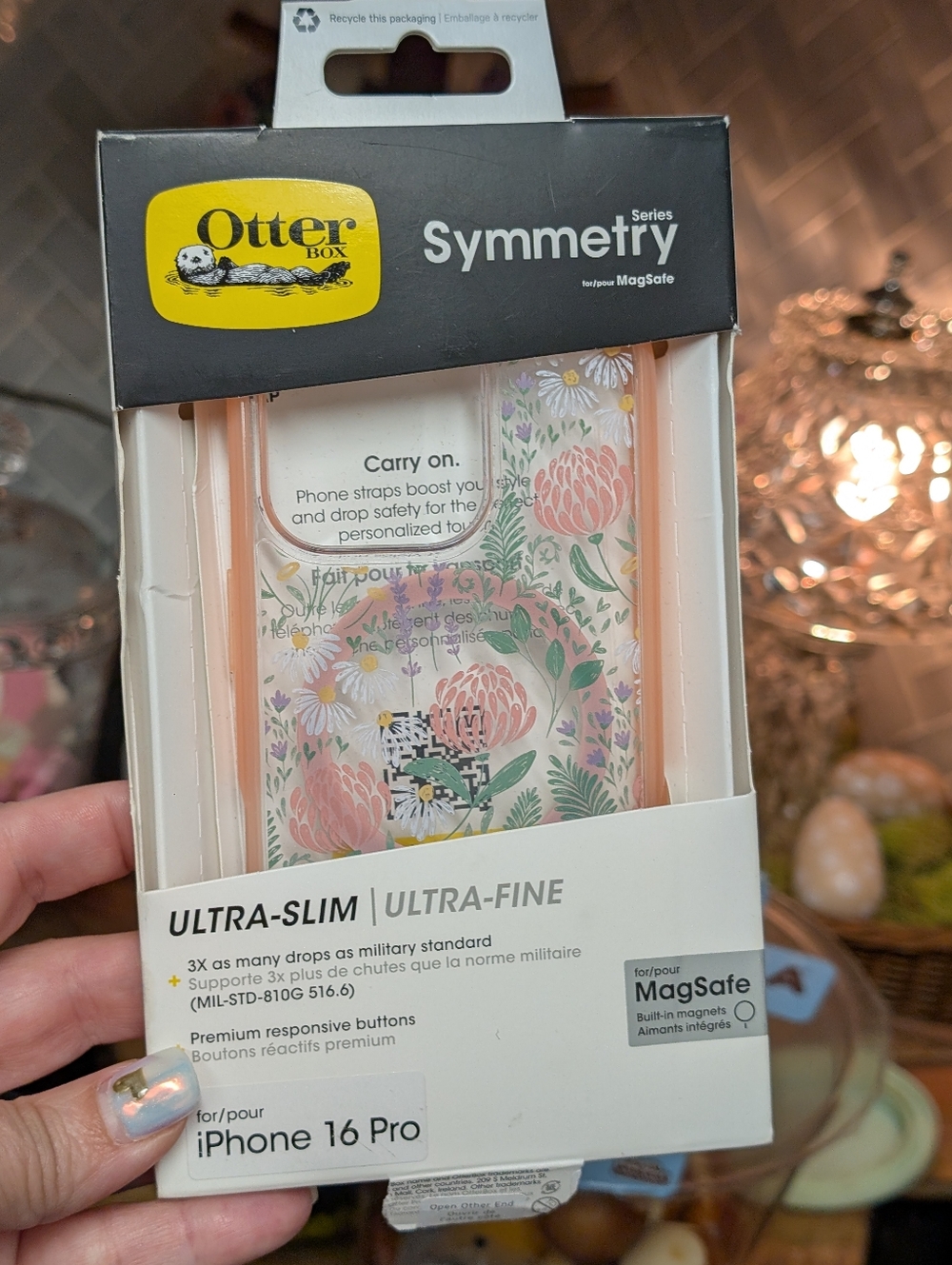 OtterBox Symmetry- Iphone 16 Pro- Peachy Floral Clear Design